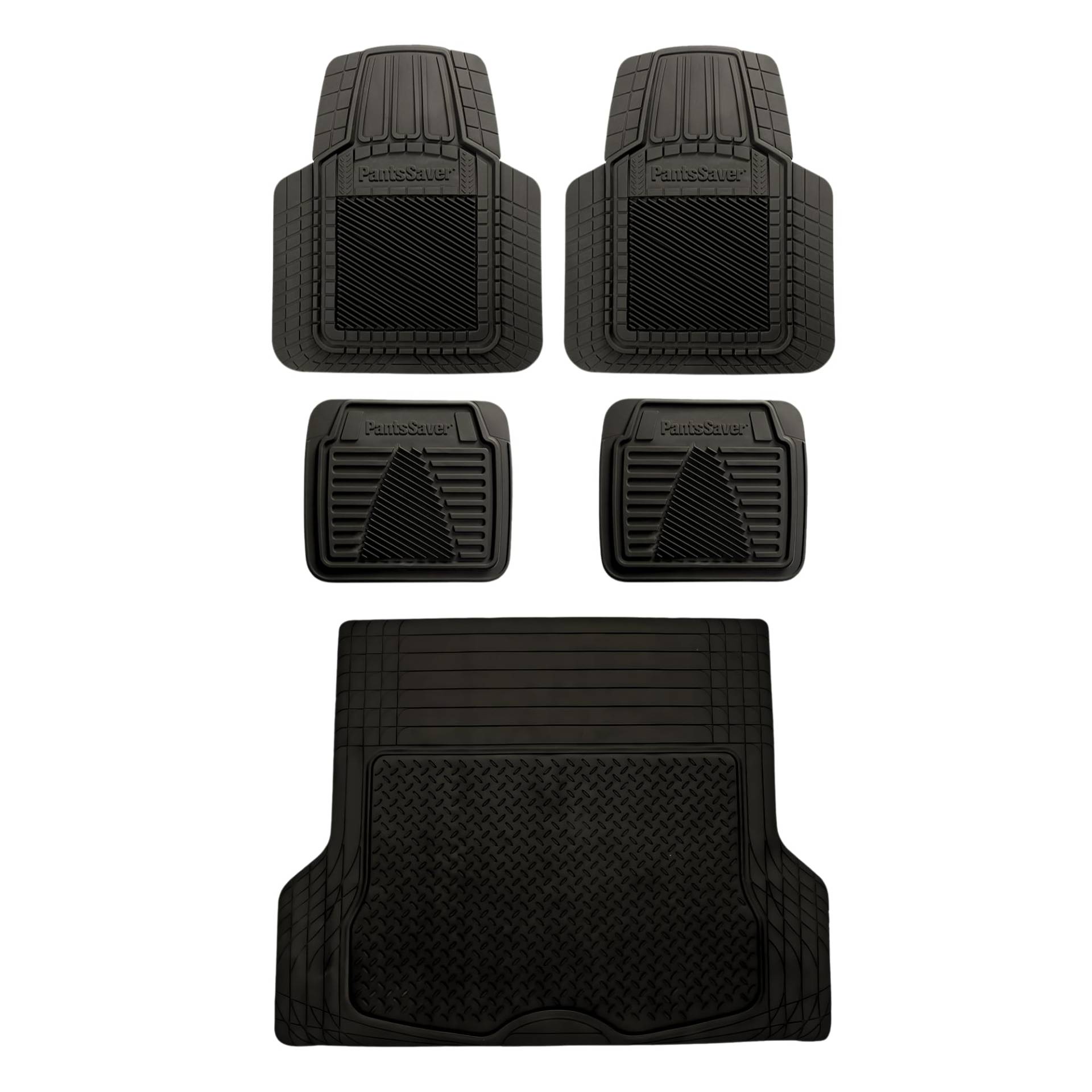 PantsSaver MaxGuard Universal-Auto-Fußmatten, zuschneidbar, FitPro-Design, Allwetter-Automobil, strapazierfähig, wasserdicht, Gummiauskleidung, Fahrzeugzubehör, 5 Stück, Schwarz von PantsSaver