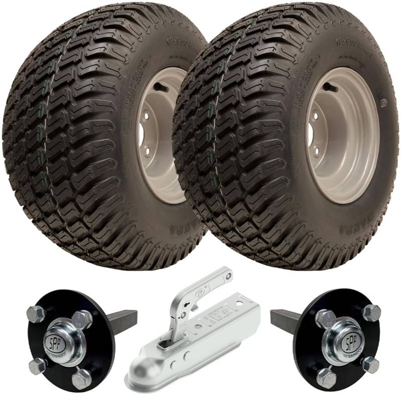 18 x 9,50-8 ATV Anhänger-Kit P332 Grasräder SPP 35 x 35 mm Achsschenkel, Anhängerkupplung 750 kg von Parnells