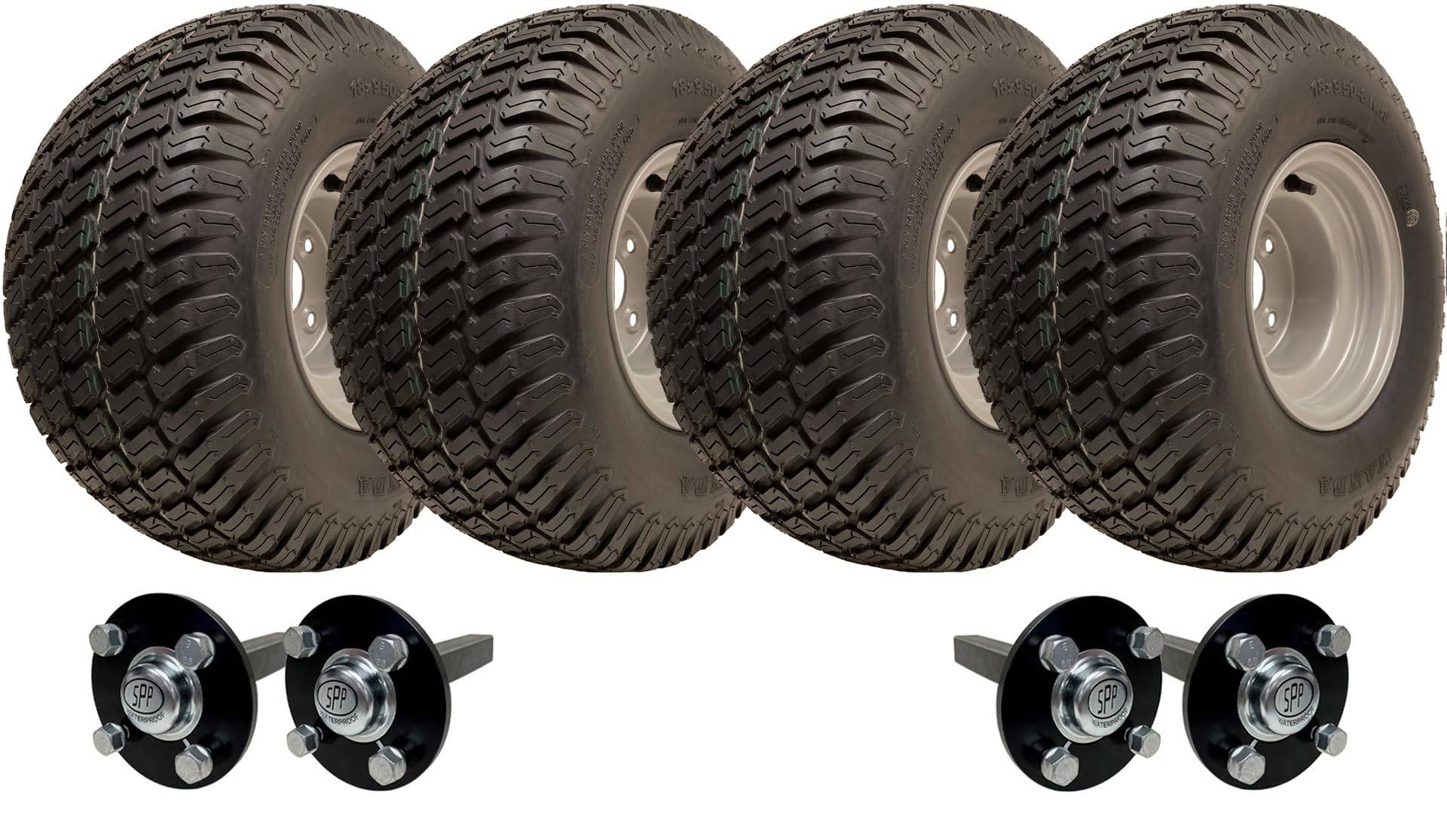 18 x 9,50–8 Doppelachse ATV Quad Anhänger Kit Vier P332 Grasräder SPP Achsen 1500 kg von Parnells