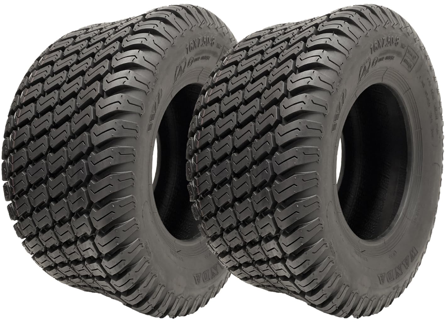 Parnells - 2 Sätze Schlauchlose Rasenmäherreifen - 16 x 7,50-8, 4-Lagig Wanda P332 Grasreifen - Durchmesser 410 mm, 182 mm Breite, 310 kg - für den Offroad-Einsatz, Aufsitzmäher, Buggys und Karren. von Parnells