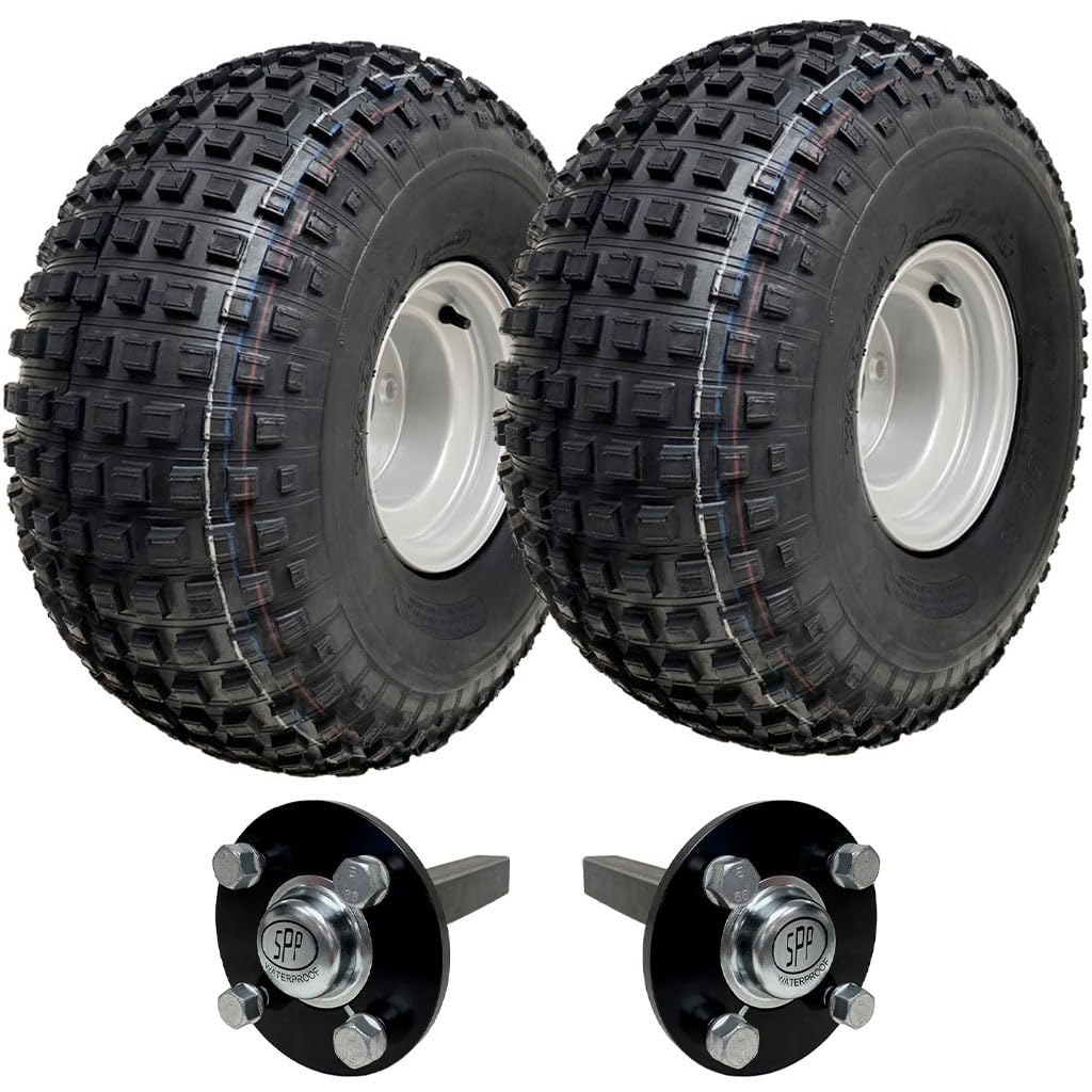 Parnells – ATV-Anhänger-Set, 2 Stück 22 x 11–8 Wanda-Reifen und 7,00 x 8 4/100 Felgen + 2 Stück Nabe 100 mm, 101 km/h, 310 kg, Durchmesser 538 mm, ohne Anhängerkupplung, für Straße und Gelände von Parnells