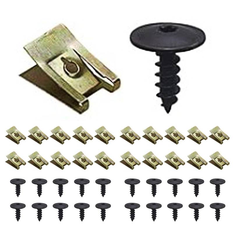 20 Sätze KFZ Schraube Mutter Clip Kit, Feder Blechnmutter und U Typ Karosserieschrauben, Kotflügelclip Blechmuttern Befestigung Clips, Gewinde Clip Mutter Set, für Autos von Parthan