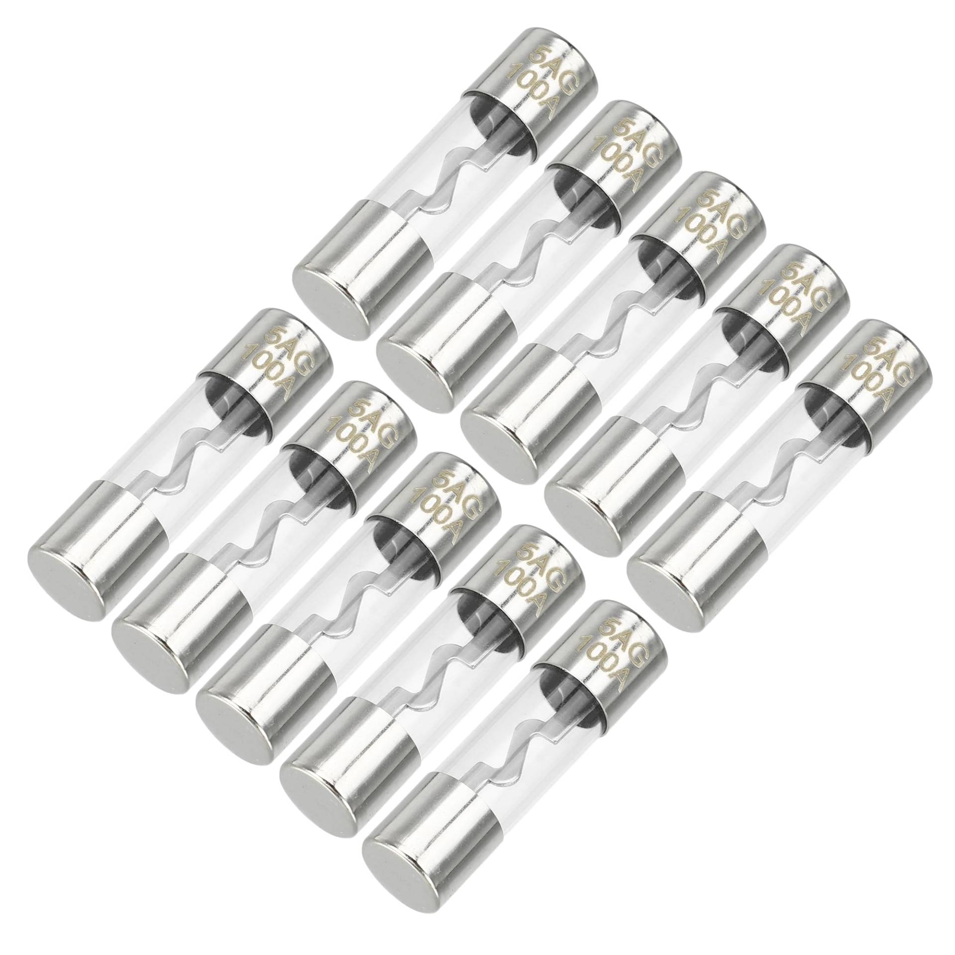 Partuto 10 Stück 10x38mm 0,39x1,50 Zoll 100A Universal AGU Glassicherung - Kfz-Sicherungsröhre zum Schutz der Stromversorgung - Metall Silberton von Partuto