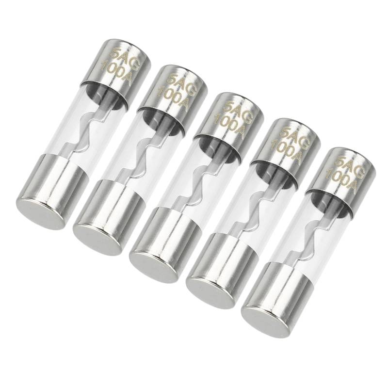 Partuto 5 Stück 10x38mm 0,39x1,50 Zoll 100A Universal AGU Glassicherung - Kfz-Sicherungsröhre zum Schutz der Stromversorgung - Metall Silberton von Partuto