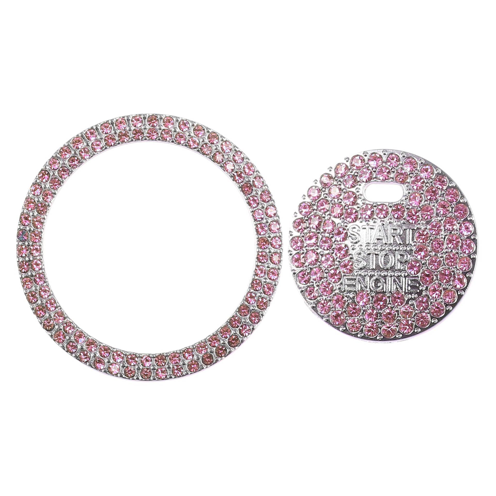 Partuto Universaler Bling Auto Motor Start Stop Knopf Abdeckung, Ein-Klick Startknopf Ring Aufkleber Faux Kristall Strass Zündknopf Verzierung Pink, 1 Set von Partuto