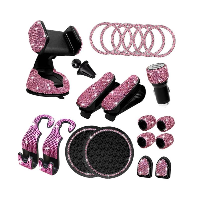 PartyKindom 1 Set Auto Innenausstattung Auto Auto Ladegerät Bling Dekoration Für Auto Bling Autozubehör Auto Bling Telefonhalter Auto Innenausstattung Bling Rosa Pvc von PartyKindom