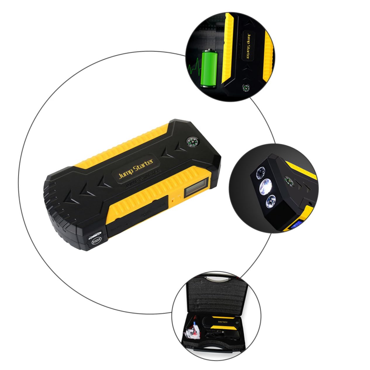 PartyKindom Auto Notstarter Auto Ersatz Batterie Externes Autoladegerät Auto-Jumper Starthilfe Tragbare Autobatterie Black von PartyKindom