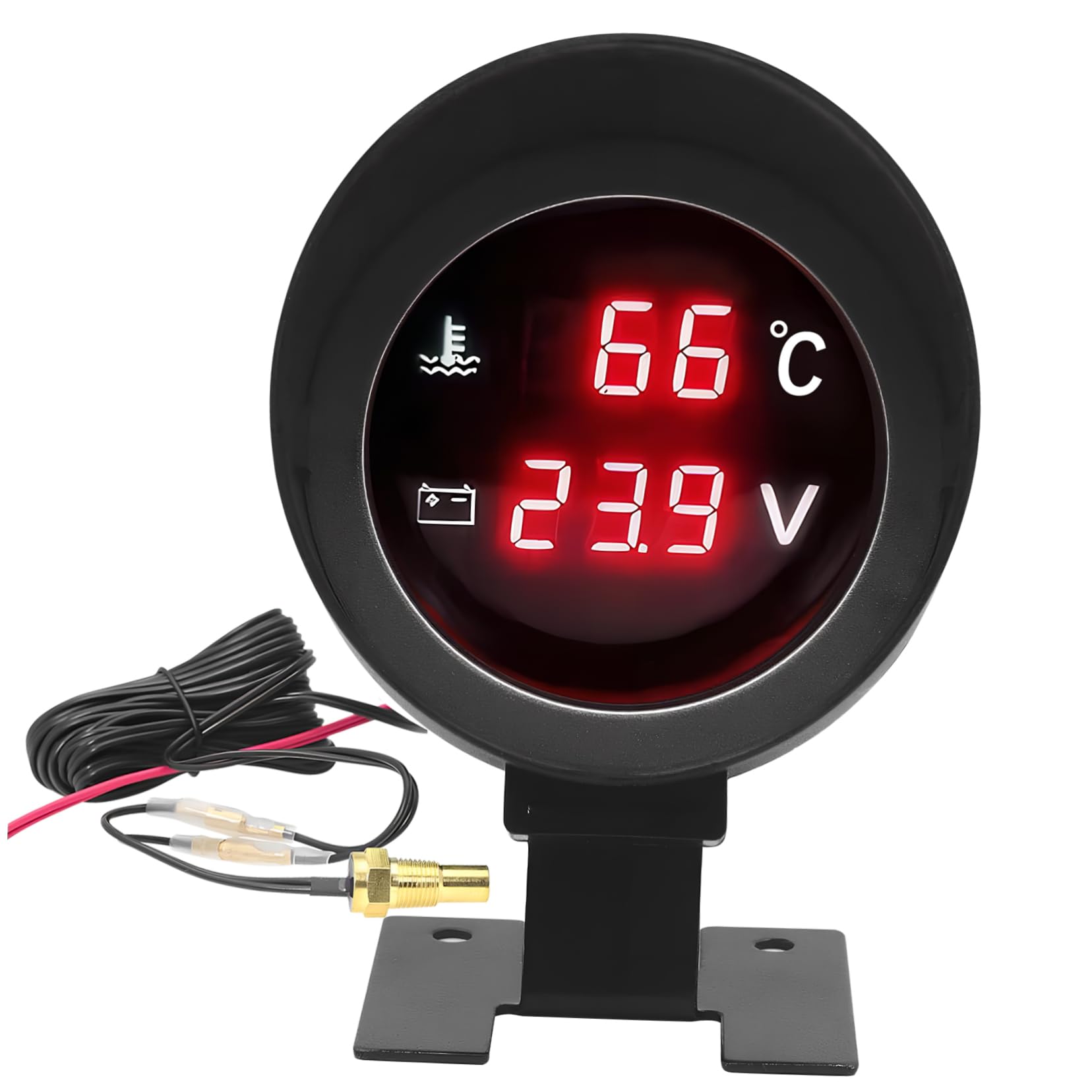 PartyKindom Automatisches Messgerät Wassertemperatur-thermometer-messgerät Spannungstemperaturmesser Temperaturanzeige Automotive Temperaturanzeige Für Auto Black Metall von PartyKindom