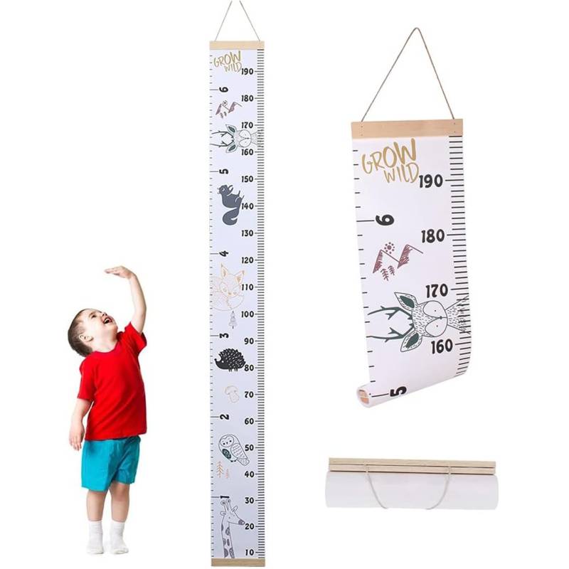 Paryou Baby Wachstumstabelle, Kinderhöhe Wachstumstabelle, Höhe Wachstum Diagramm, Leinwand und Holz Abnehmbar Süß Wandbehang Tragbar Messlatte Kinder für Baby, Kinder, Jungen, Mädchen von Paryou