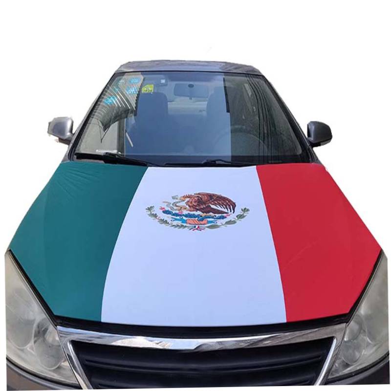 Mexikanische Flaggenhaubeabdeckung für Auto, 61 x 51in Elastizität Polyester Mexiko Flaggenwagenhaube, Auto Motorhaube Banner für Fußballventilatoren von Pastoralist