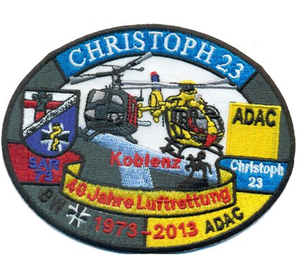 Patch Christoph 23 Koblenz 40 Jahre Luftrettung BW ADAC Hubschrauber Helikopter Aufnäher Abzeichen von Individual Software