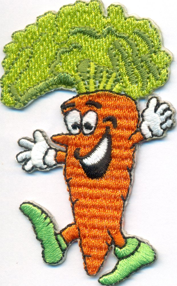 Karotte Gemüse Comic Figur Vegetaria Schürze Kochbuch Aufbügler Aufnäher Abzeichen von Patch