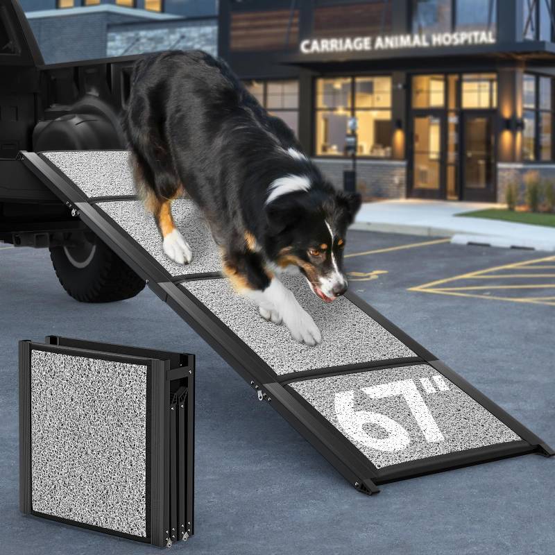 Pawaboo Hunderampe Auto, 170 × 50 cm Faltbare Hunderampe für SUV & LKW für mittelgroße & große Hunde, Hundetreppe für Auto, Hunderampe für Auto mit Rutschfester Oberfläche, Outdoor-Hunderampe bis zu von Pawaboo