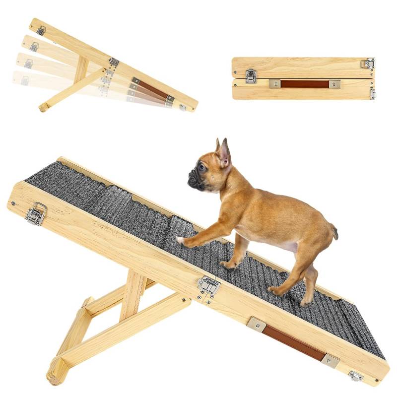 Pawaboo Faltbare Hunderampe, Tragbare Haustiertreppe aus Holz, 4 Verstellbare Höhen 7,9" - 17,7", Hundetreppe für Kleine Hunde und Katzen mit Rutschfester Matte für Niedriges Bett Couch Treppe von Pawaboo