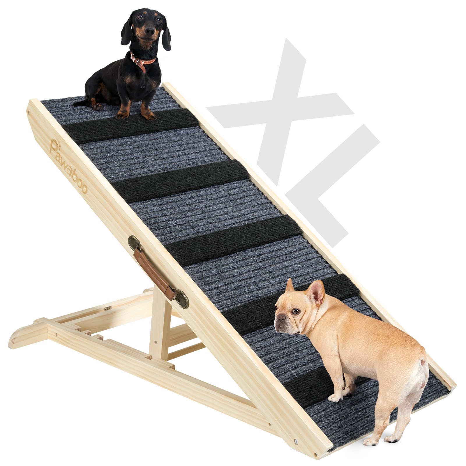 Pawaboo Hunderampe, Tragbare Haustiertreppe aus Holz, 4 Verstellbare Höhen 11.6" - 22.4", Haustierrampe für Kleine Mittelgroße Hunde mit Anti-rutsch bis 143lbs, Hundeeinstiegshilfe Auto Bett Sofa von Pawaboo