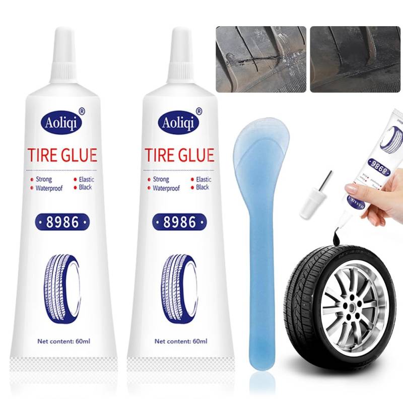 Peelanmall Reifenreparaturkleber, 2 Stück Reifenkleber, Instant Glue, Reifendichtmittel Auto, 120ml Reifenkleber Set, Reifen Reparaturset Kfz Mit Schaber, Repariert Schnell Reifenrisse, Löcher von Peelanmall