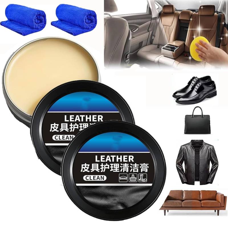 Leader Cleaning and Care Cream & Cleaning Paste for Leather Care,Automotive Interior Leather Cleaning Cream,Car Leather Conditioner Oil Paste,Leather Care Cleaning Paste for Car,Furniture (2 Pcs) von Pelinuar