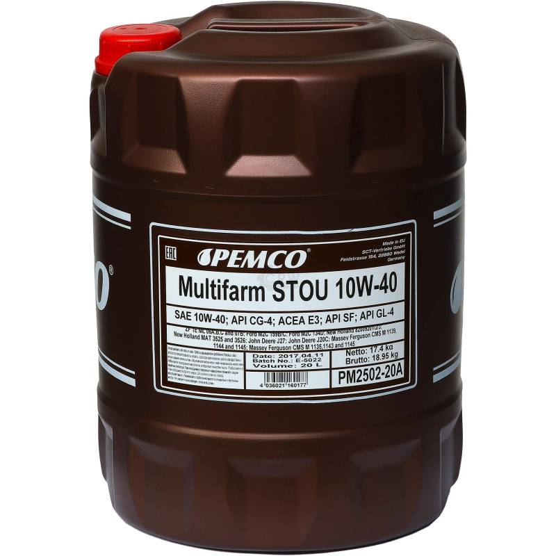 STOU API CG-4/SF, GL-4, ACEA E3, ALLISON C4, DIN 51524-3 HVLP (D) 20 Liter von Pemco