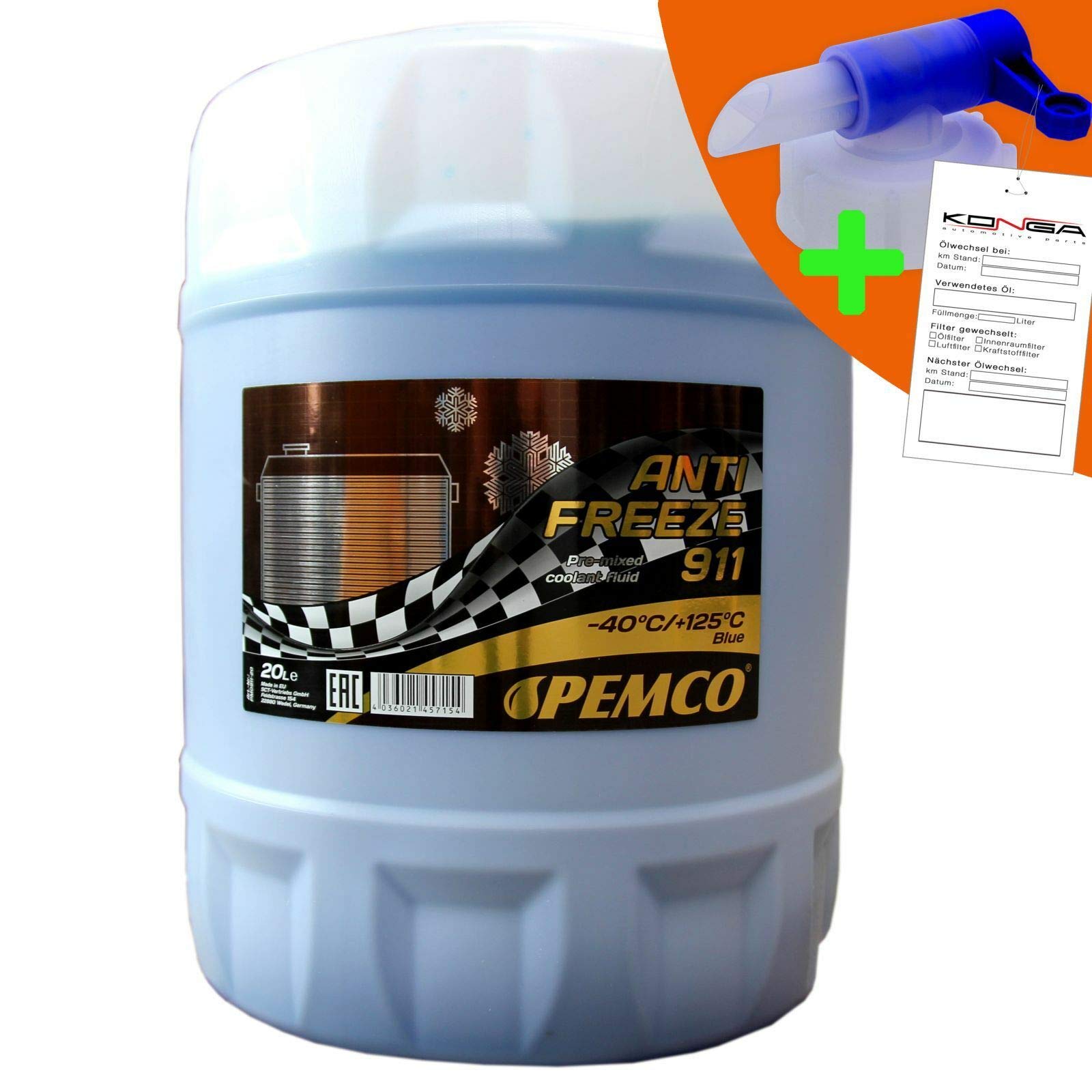 20 Liter PEMCO ANTIFREEZE 911-40C Kühlerfrostschutz für G11, blau + Ablasshahn von Pemco