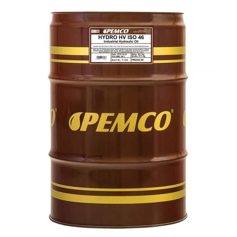 60 Liter Original PEMCO Hydrauliköl Hydro HV ISO 46 HKP 68 Oil von Pemco