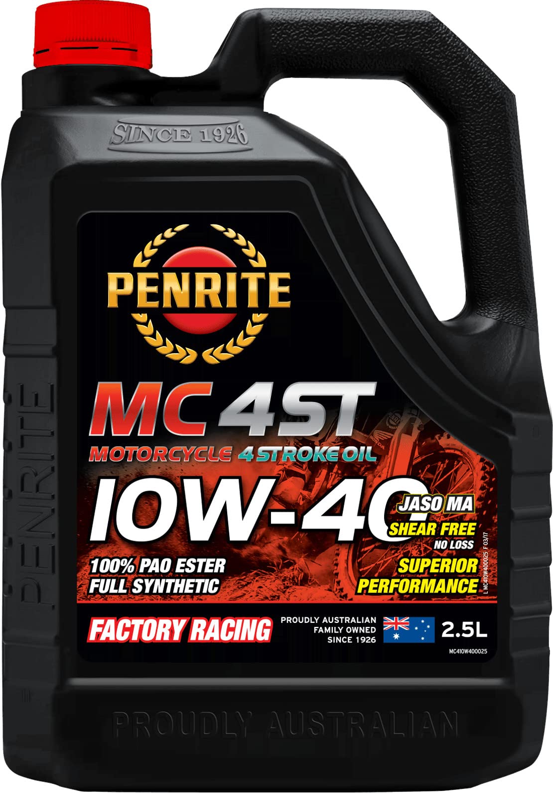 Penrite MC4-ST 10W-40 Halbsynthetisches Motoröl | 100% PAO & Ester | Modernes Premium Motoröl Mit Uberlegener Leistung Für 4 Takt Motoren | Ultimativer Schutz Für Motor Getriebe Und Kupplung (4 Liter) von Penrite