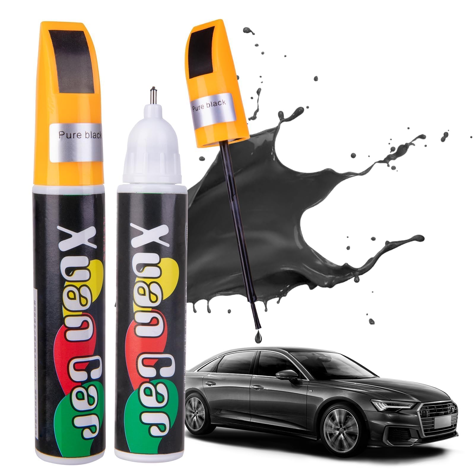 2 Stück Auto Lack Reparatur Schwarz 24Ml, 2 in 1Auto Reparatur Lack Auto Pinsel, Perfekte Deckkraft und Schnelle Trocknung, Auto Reparatur Stift, Schnelle Trocknung Auto Kratzer Reparatur Stift von Penriter