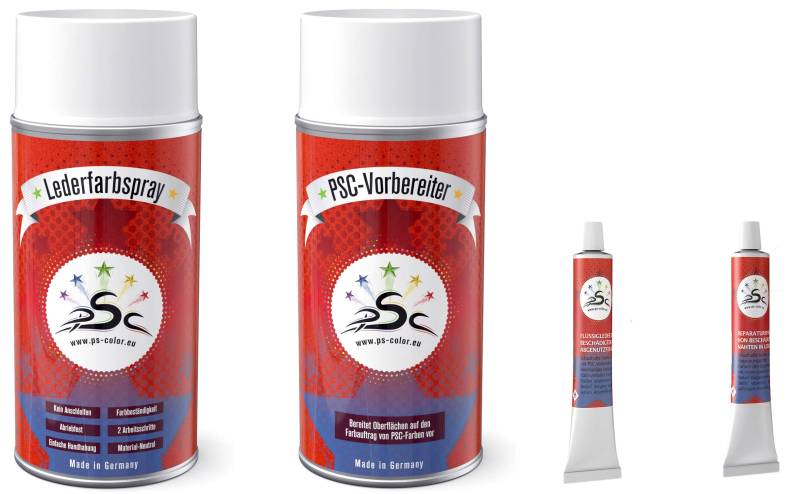 Set 4-150: Lederfarbe Zitronengelb RAL 1012 & Leder-Reiniger 150ml Spray & Flüssigleder & Lederspachtel 8gr Tube zum färben und Restaurieren von Ledersitzen, Lederschuhen & Anderen Lederartikeln von Penta Star Color