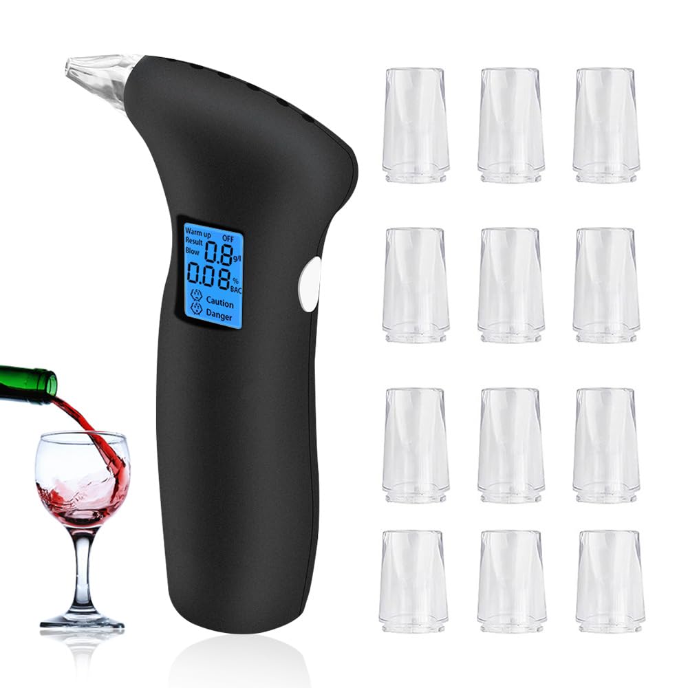 Peppy Tragbarer Alkoholtester zertifiziert – Tragbarer Alkoholtester mit LCD-Display, professioneller Alkoholtest mit 12 Mundstücken, ideal für Alkoholtests von Peppy