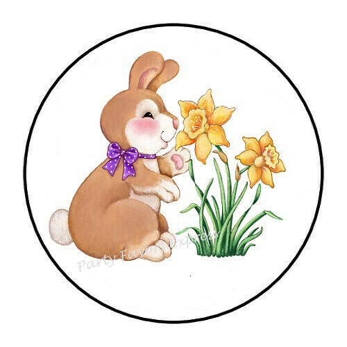 2cmØ 32-Stück! Aufkleber Sticker Briefumschlag-Siegel Post rund Bunny Daffodils Spring Easter Hase Daffodils FRÜHLING Oster R375 von Perfect Sticker