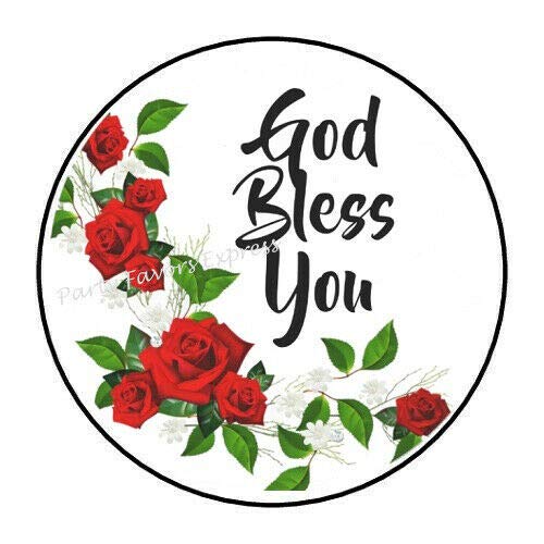 2cmØ 32-Stück! Aufkleber Sticker Briefumschlag-Siegel Post rund GOD Bless You RED Roses Gott SEGNE Dich ROTE Rosen R662 von Perfect Sticker