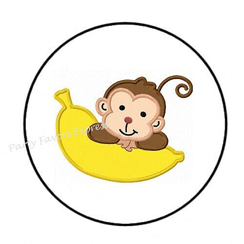 2cmØ 32-Stück! Aufkleber Sticker Briefumschlag-Siegel Post rund Monkey Banana Monkey Banana R3036 von Perfect Sticker