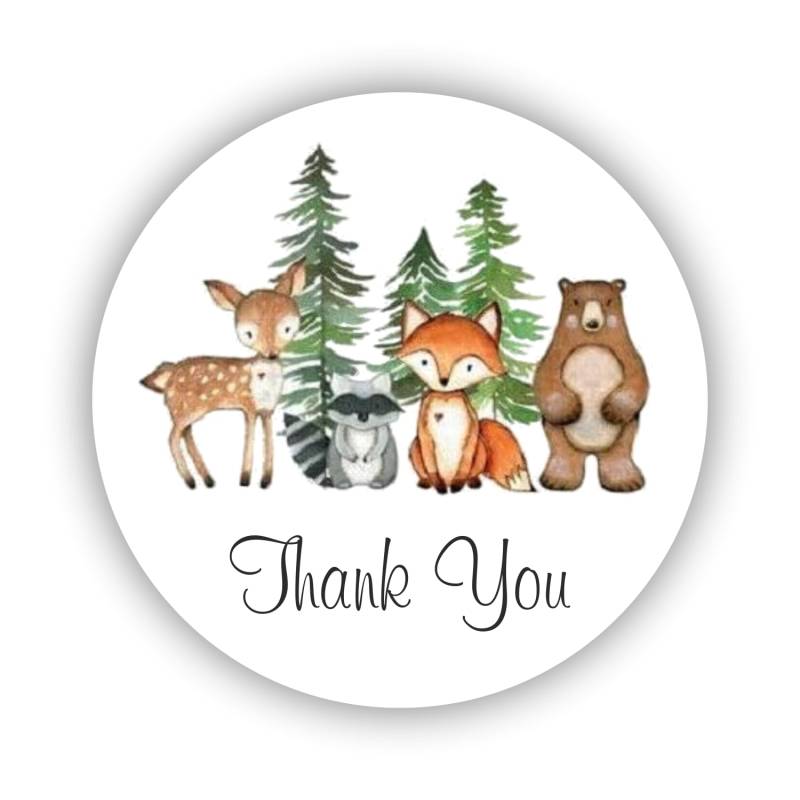 2cmØ 32-Stück! Aufkleber Sticker Briefumschlag-Siegel Post rund WOODLAND ANIMALS THANK YOU WALDTIERE-DANKESCHÖN- R2251 von Perfect Sticker