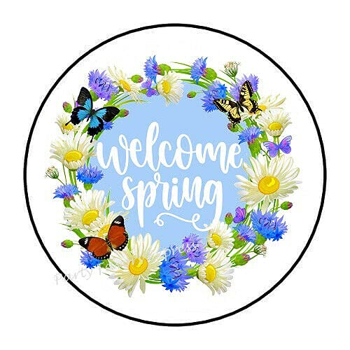 2cmØ 32-Stück! Aufkleber Sticker Briefumschlag-Siegel Post rund Welcome Spring WILLKOMMEN FRÜHLINGS R1409 von Perfect Sticker