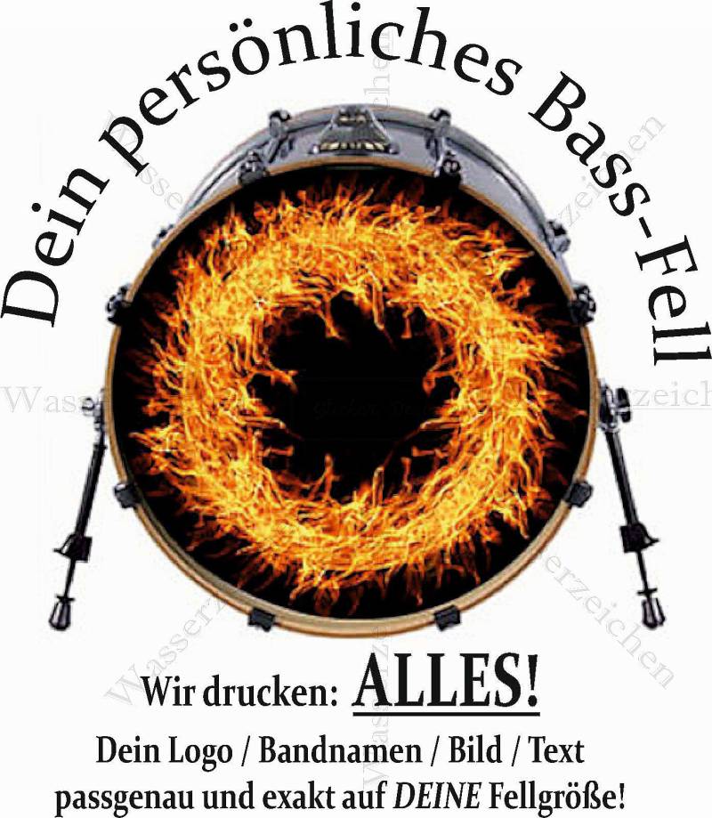 55cm 22” Zoll Aufkleber Klebe-Folie Sticker Bass-Drum-Resonance-Fell Kratzfest! Abwaschbar! Trommel Beschriftung Kleben Folieren persönlich eigenes Band-Motiv-Logo-Bild-Text-Schrift von Perfect Sticker