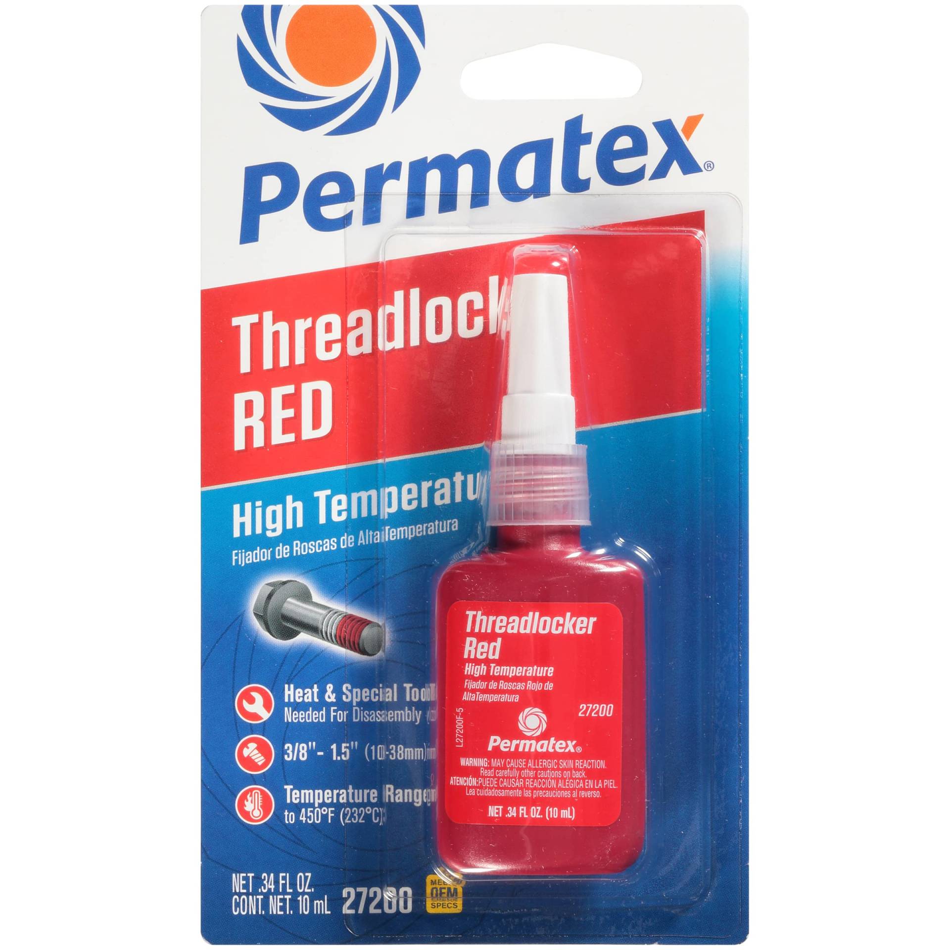 Permatex 27200-6PK Hochtemperatur-Schraubensicherung, rot, 10 ml (6 Stück) von Permatex