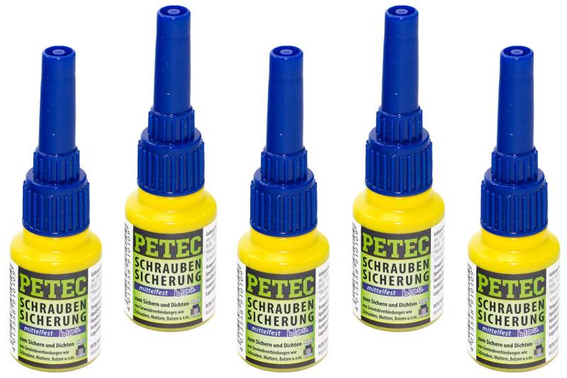 5x 10g Petec Schraubensicherung mittelfest Flasche 91010 Schraubenkleber Flasche von PETEC