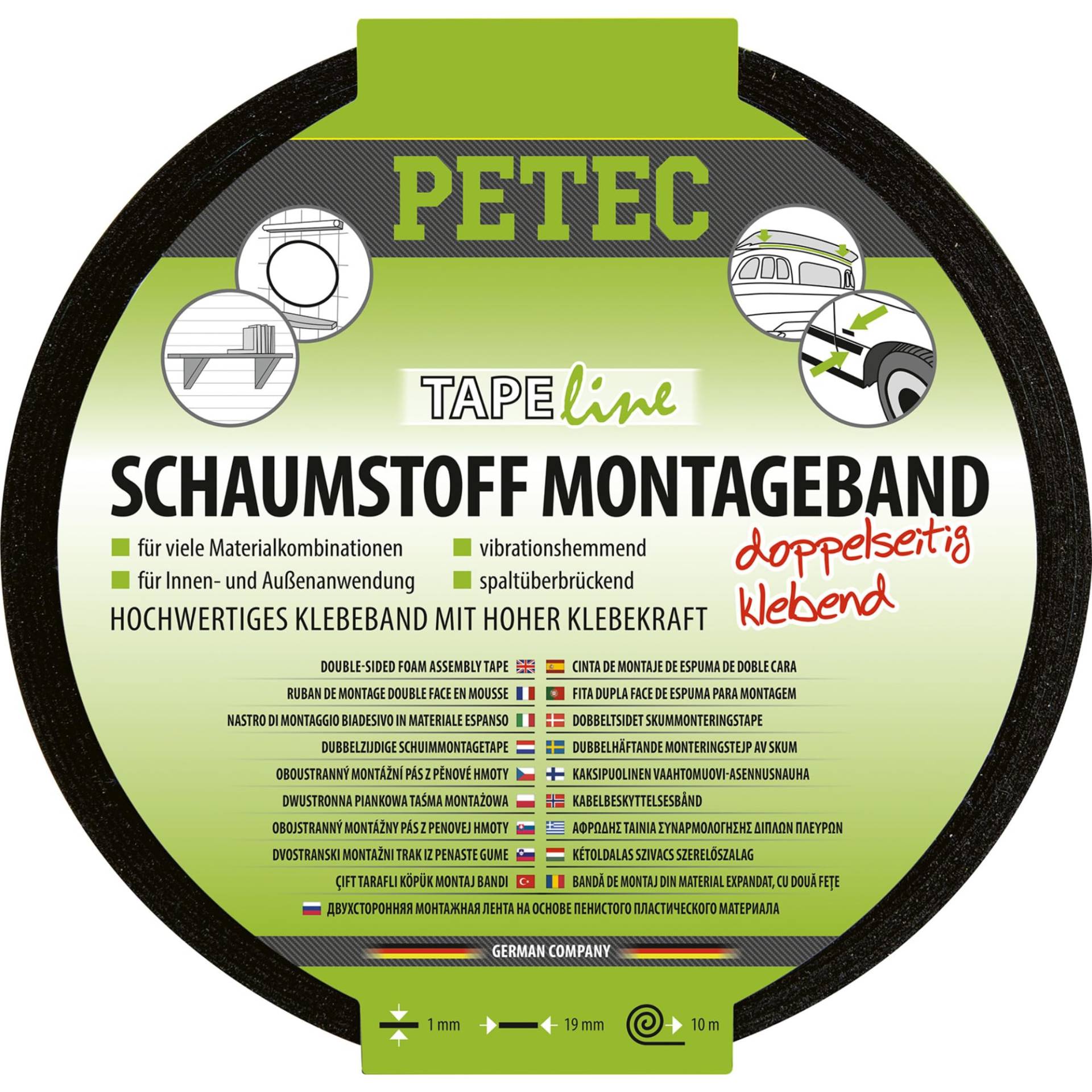 PETEC Schaumstoffband schwarz Montageband doppelseitig Doppelseitiges Klebeband 10m Schaumstoff selbstklebend Klebestreifen Wand Doppelklebeband 87200 von PETEC