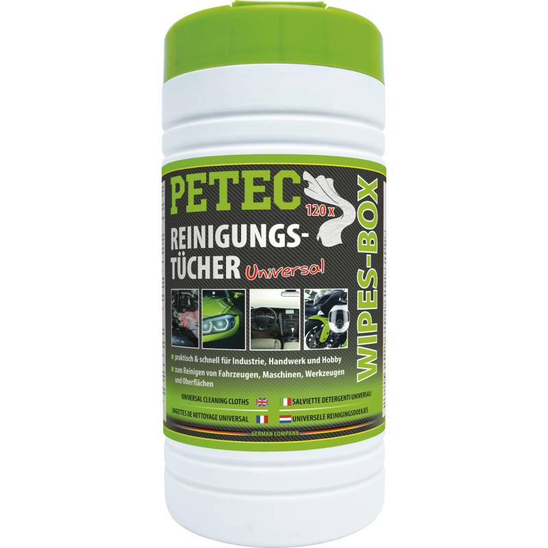 PETEC Reinigungstücher Wet Wipes 120 Feuchttücher Box Feuchte Allzwecktücher zur Reinigung von Auto, Cockpit, Display Putztücher Werkstatt 82120 von PETEC