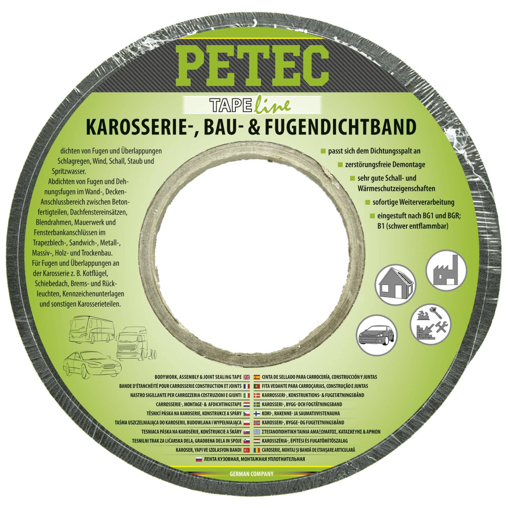 PETEC Karosserie-, Bau- & Fugendichtband 6m x 15 mm x 5-10 mm Rolle. Komprimierband, Quellband, Kompriband, Dichtungsband selbstklebend, Abdichtband 87430 von PETEC