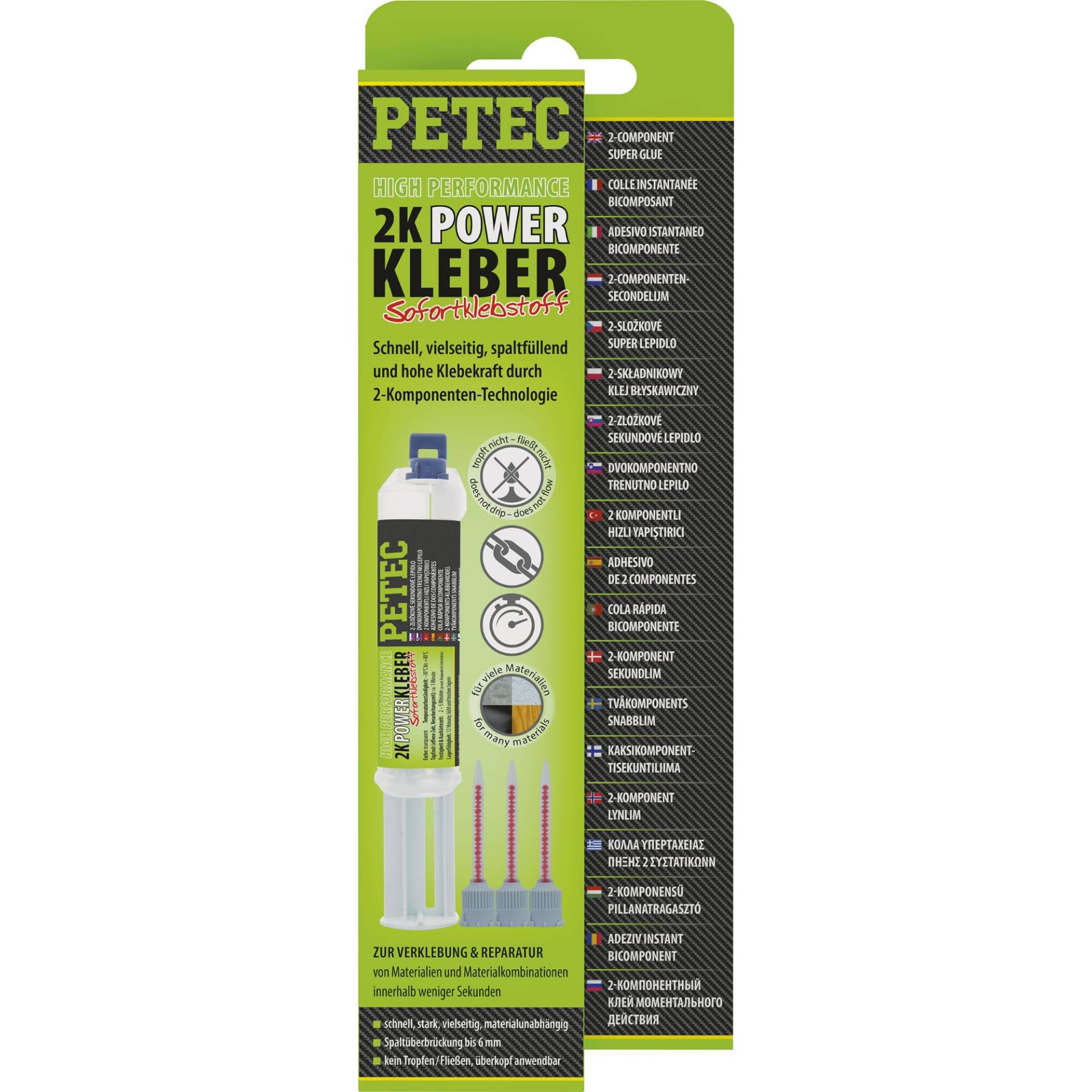 PETEC 2K Powerkleber 2 Komponenten Kleber Sekundenkleber extra stark 11 ml. Zwei Komponentenkleber transparent Metallkleber Kunststoffkleber 93510 von PETEC