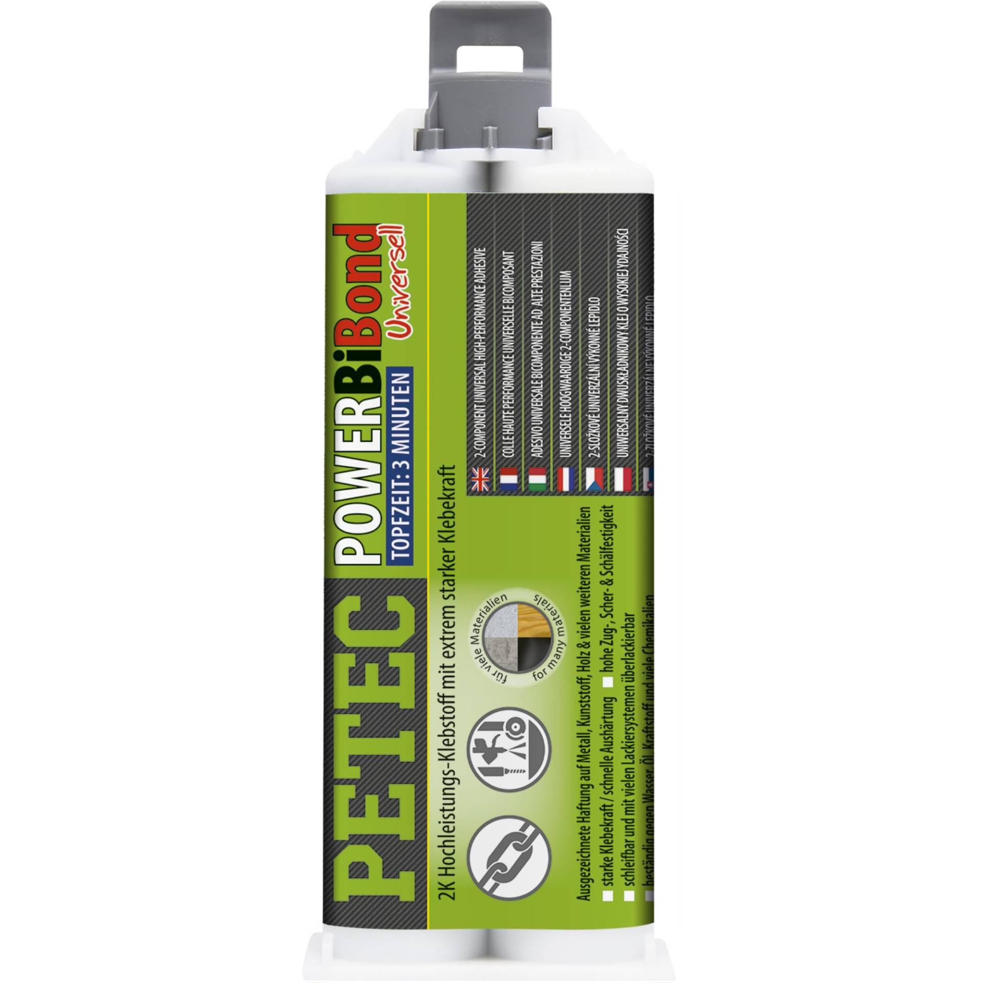 PETEC Power BiBond 2 Komponenten Kleber Metallkleber extra stark. 50 ml Doppelkartusche Zweikomponentenkleber Kunststoff, Metall, Modellbau und Karosserie 98550 von PETEC