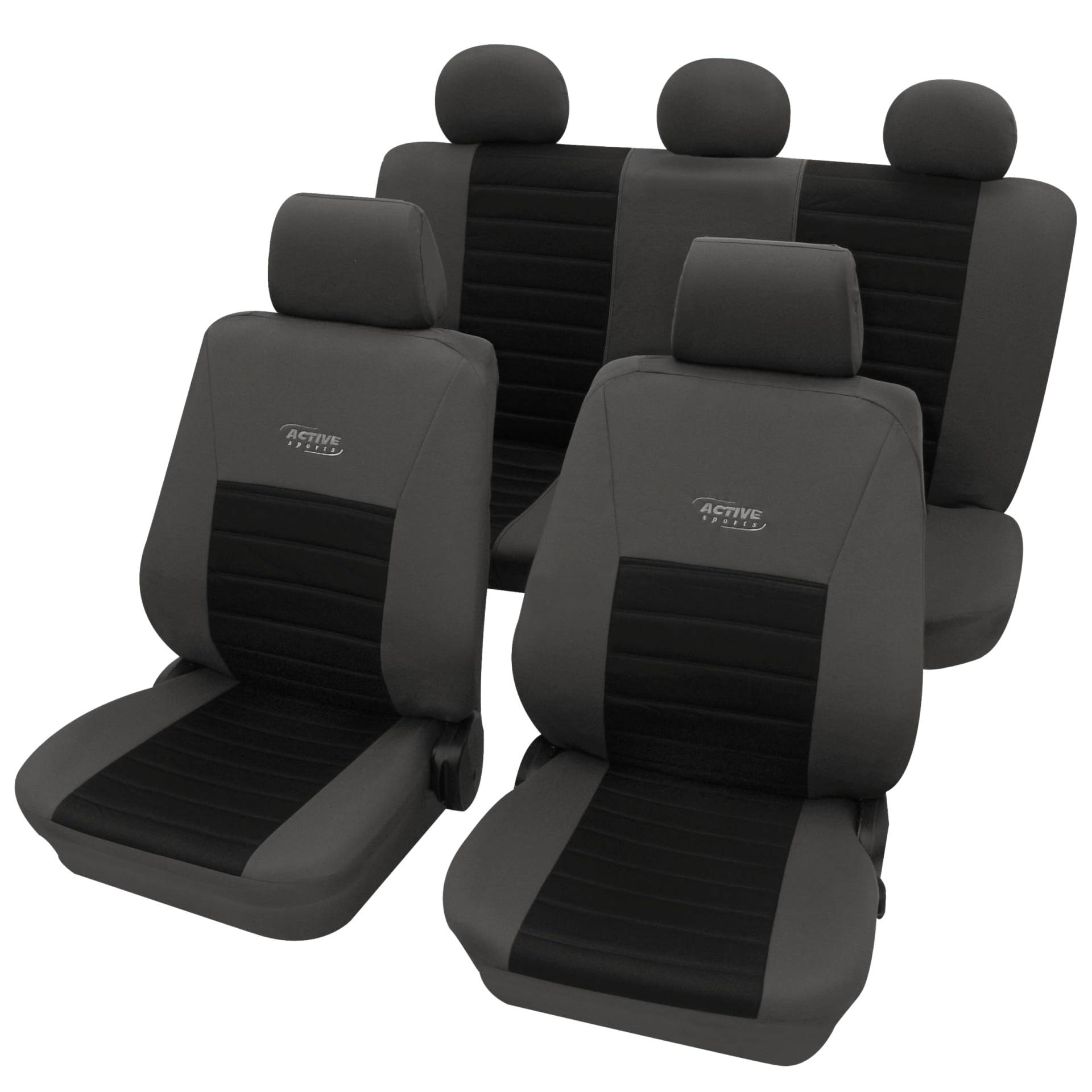 PETEX Auto Sitzbezüge Universal Komplett Set 11-teilig - Active Sports schwarz, Eco Class mit SAB 1 Vario von Petex