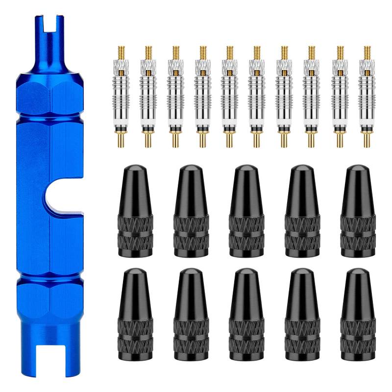 10 Stück Ventilkernwerkzeug, Ventilschaftentfernungswerkzeug, Presta Messing Ventilkerne und Ventilschaftkappen für Fahrradreifenanwendung von Petutu
