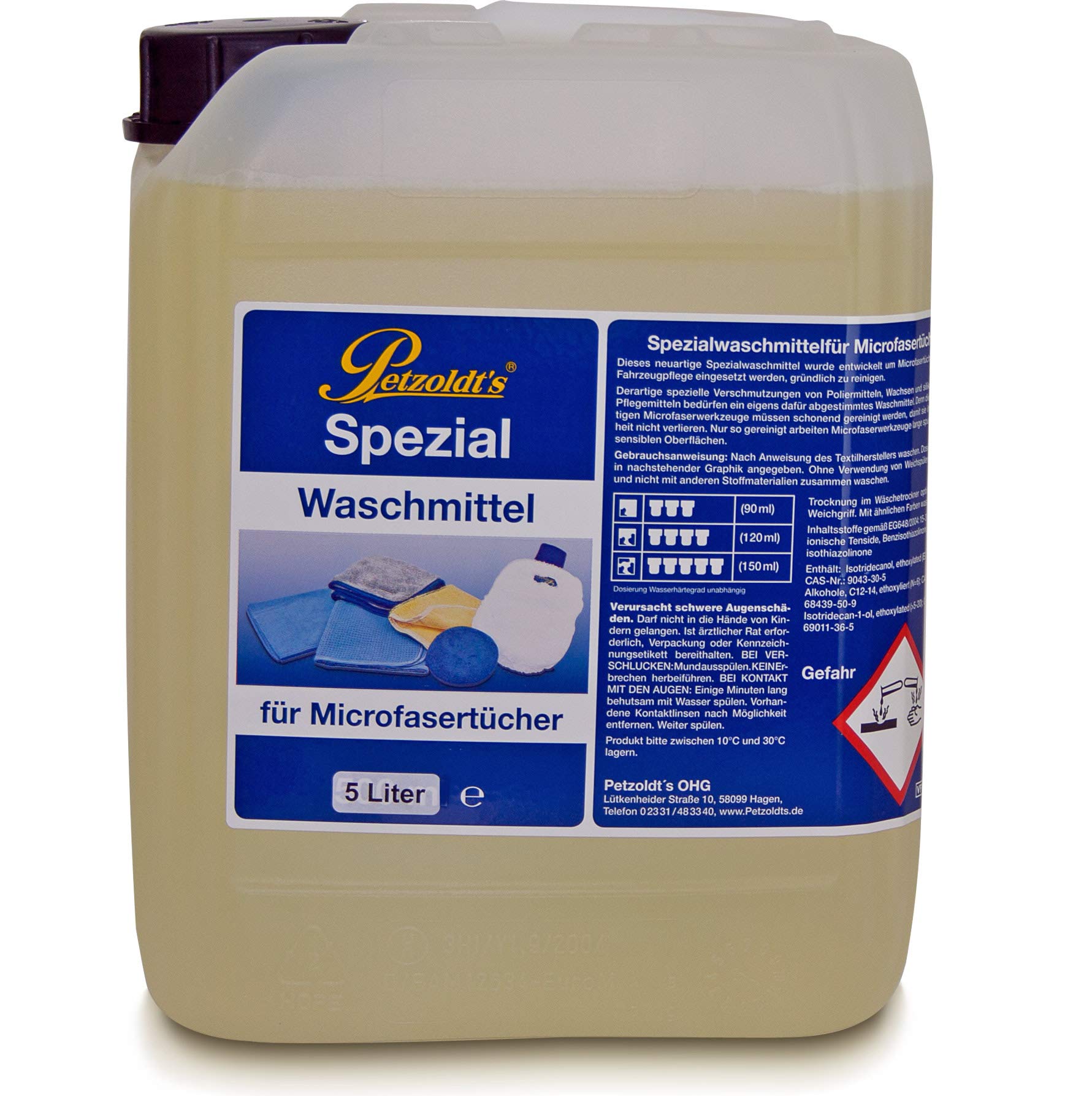 5 Liter Petzoldt's Spezial Waschmittel für Microfaser-Poliertücher die zur Fahrzeugpflege verwendet werden, Microfaserwaschmittel, Mikrofaser von Petzoldt's
