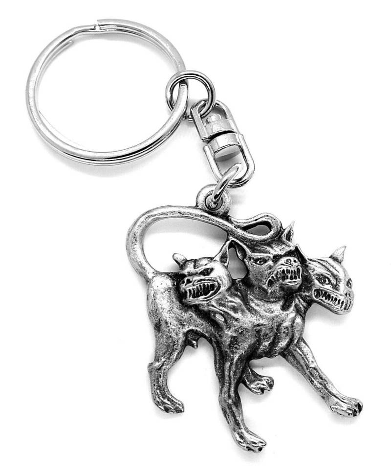 Schlüsselanhänger aus feinem Zinn, Motiv: Cerberus Hound of Hades, mit Geschenkbeutel von Pewter Keychains