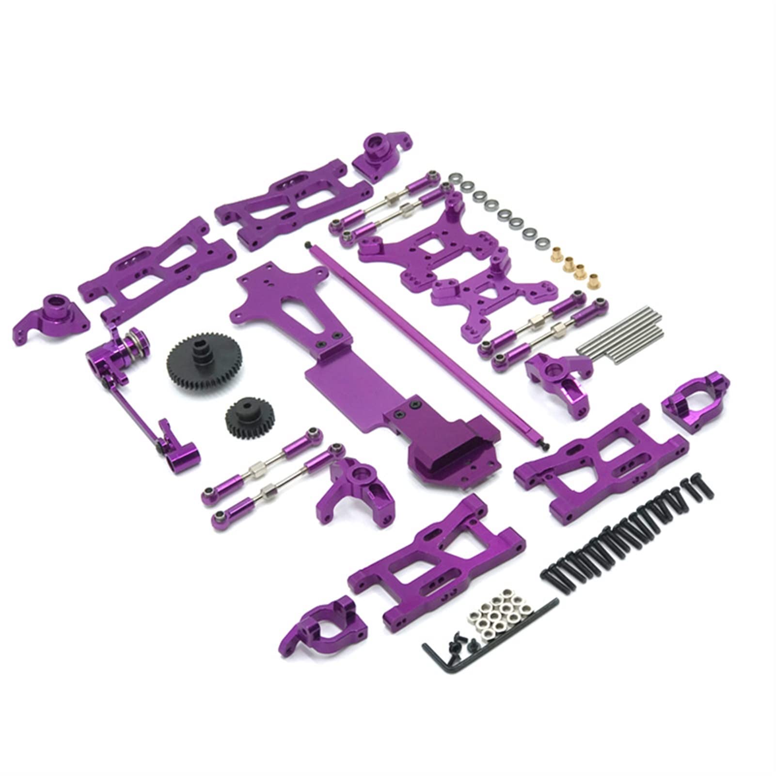 Pexorin 24 PC, for WLtoys, 1:14 144001 RC Car Full Upgrade Ersatzteile Metall C, for Sitz, Lenkschale, Schwinge, zentrale Antriebswelle, Antriebswelle Ferngesteuerter Auto-Stoßdämpfer(Purple) von Pexorin