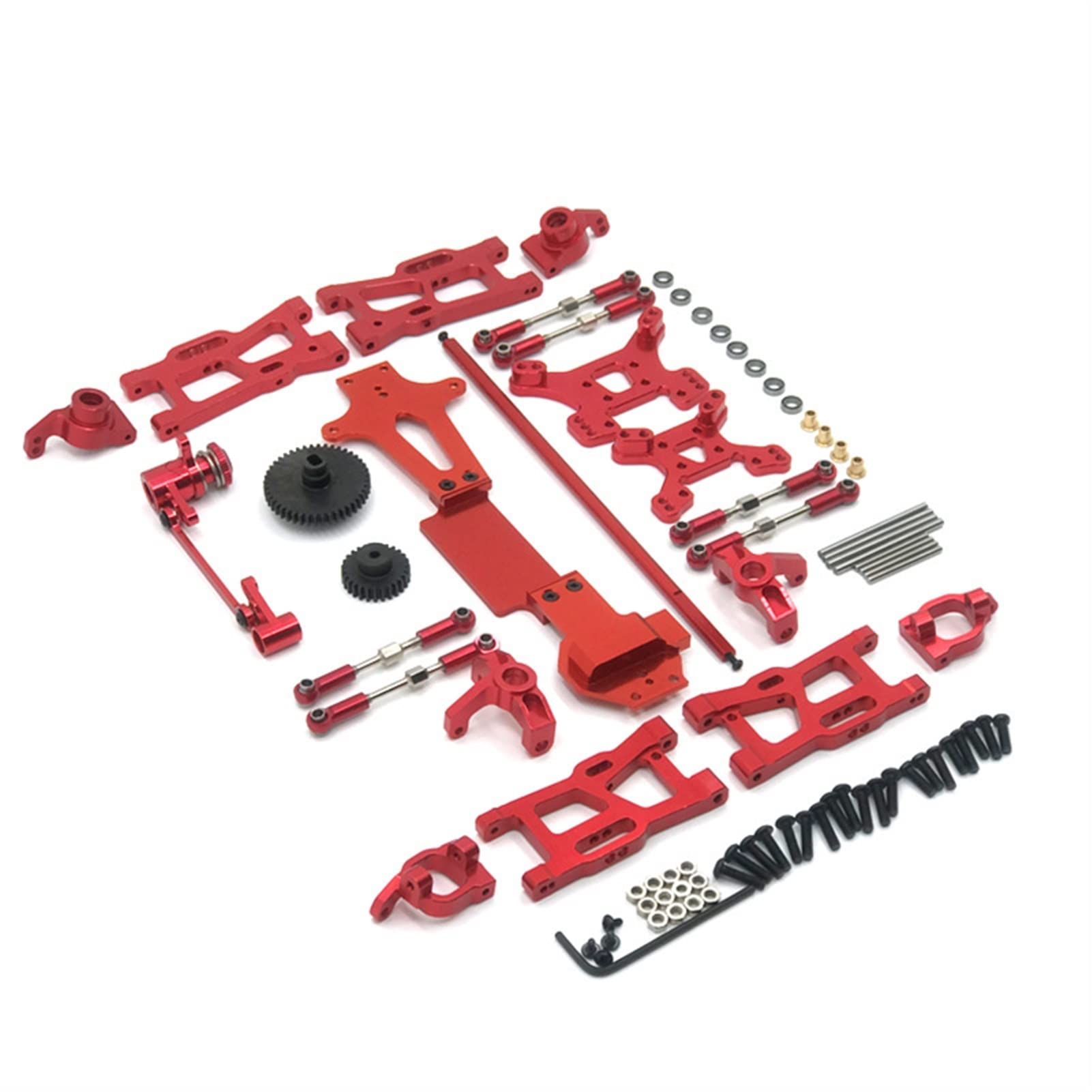 Pexorin 24 PC, for WLtoys, 1:14 144001 RC Car Full Upgrade Ersatzteile Metall C, for Sitz, Lenkschale, Schwinge, zentrale Antriebswelle, Antriebswelle Ferngesteuerter Auto-Stoßdämpfer(Red) von Pexorin