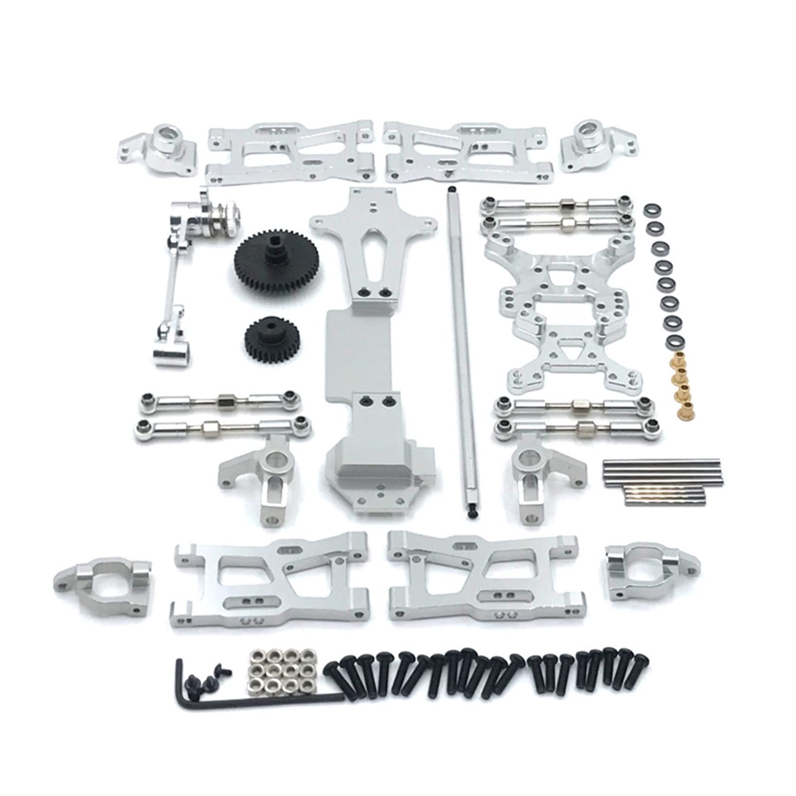 Pexorin 24 PC Full Upgrade Ersatzteile Metall C, for Sitz, Lenkschalenschwinge, zentrale Antriebswelle, for WLtoys, 1:14 144001 RC Car Ferngesteuerter Auto-Stoßdämpfer(Silver) von Pexorin