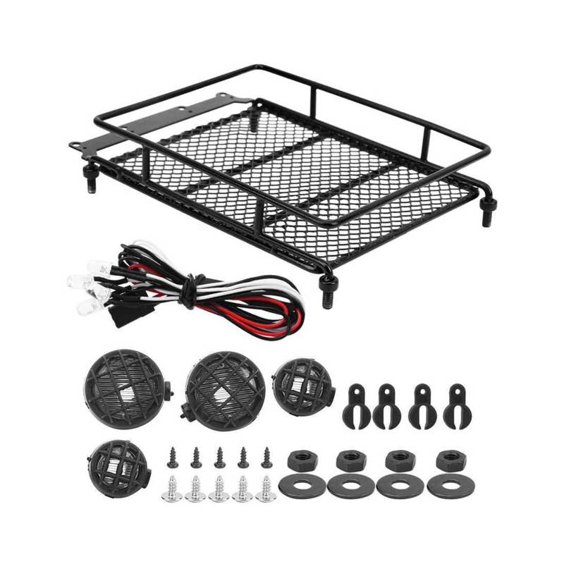 Pexorin Dachgepäckträger Gepäckträger MN 1/12 RC Crawler MN90/MN90K RC Modellauto Ersatzteile Dachgepäckträger RC Metall mit Licht Spielzeugauto-Abenteuer-Dachträger(Black) von Pexorin