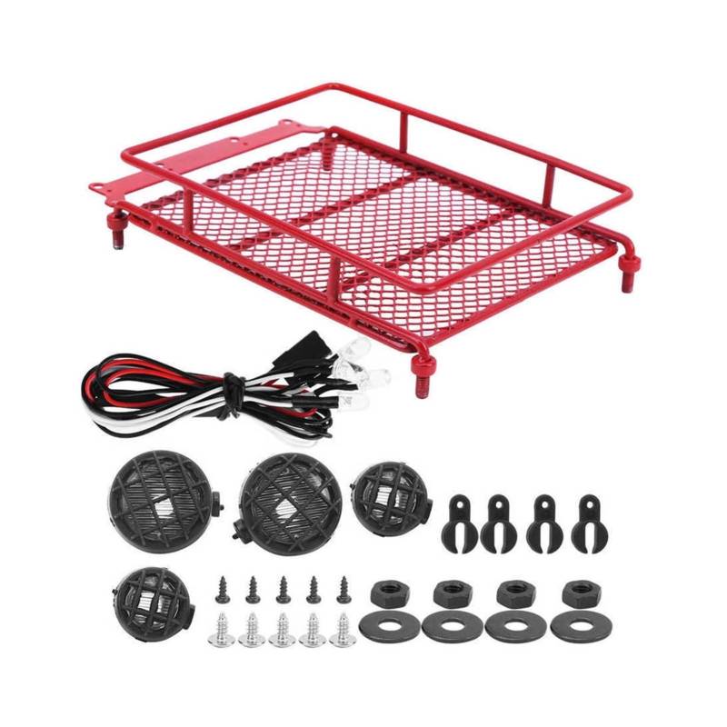 Pexorin Dachgepäckträger Gepäckträger MN 1/12 RC Crawler MN90/MN90K RC Modellauto Ersatzteile Dachgepäckträger RC Metall mit Licht Spielzeugauto-Abenteuer-Dachträger(Red) von Pexorin